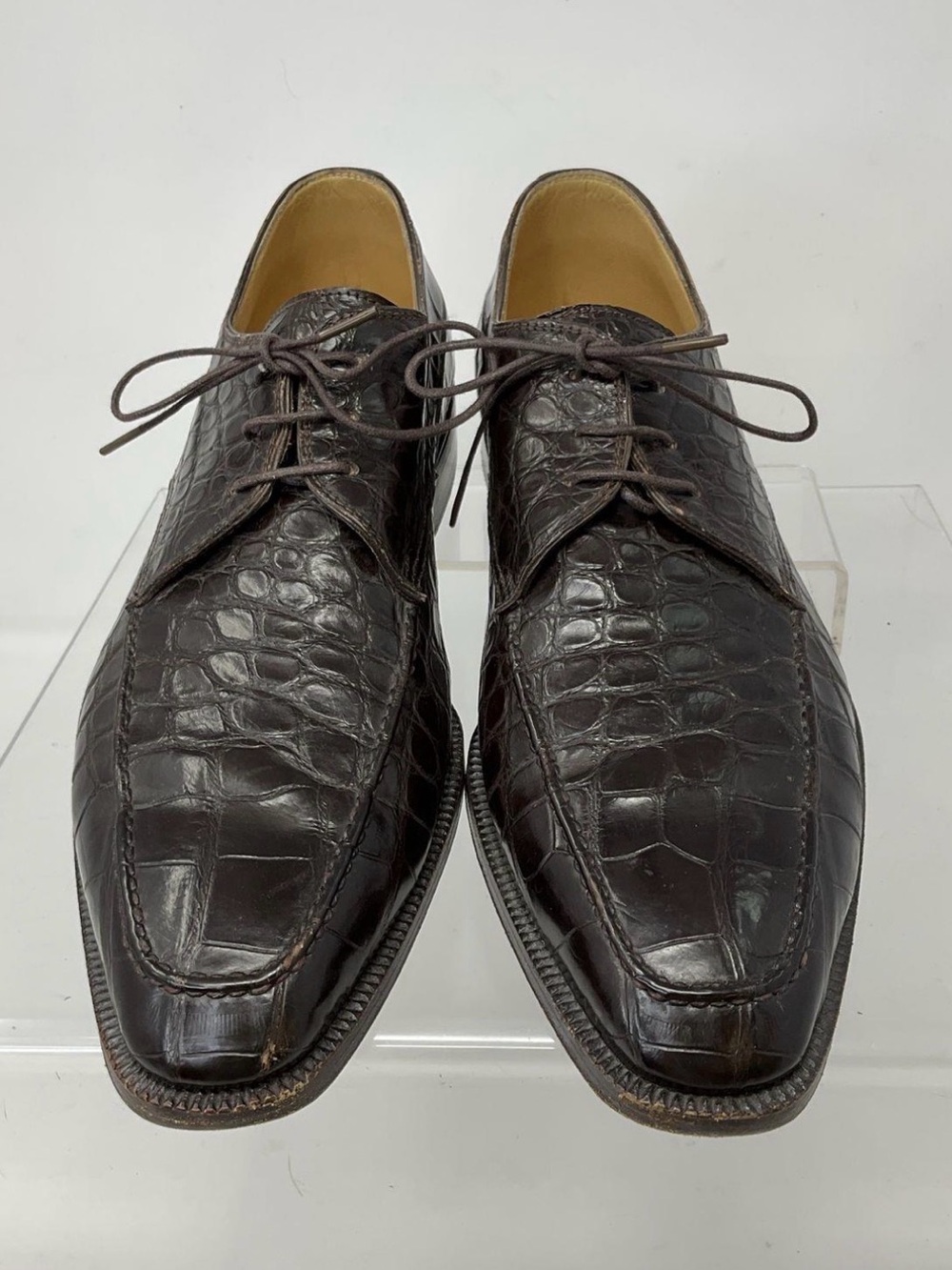 Men's Dark Brown Croc Leather Lace-Up Dress Shoes